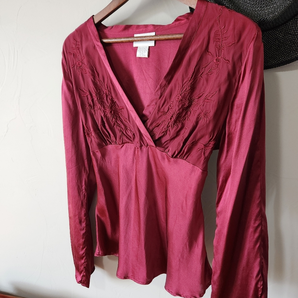 Worthington Women's Silk Red Embroidered Top